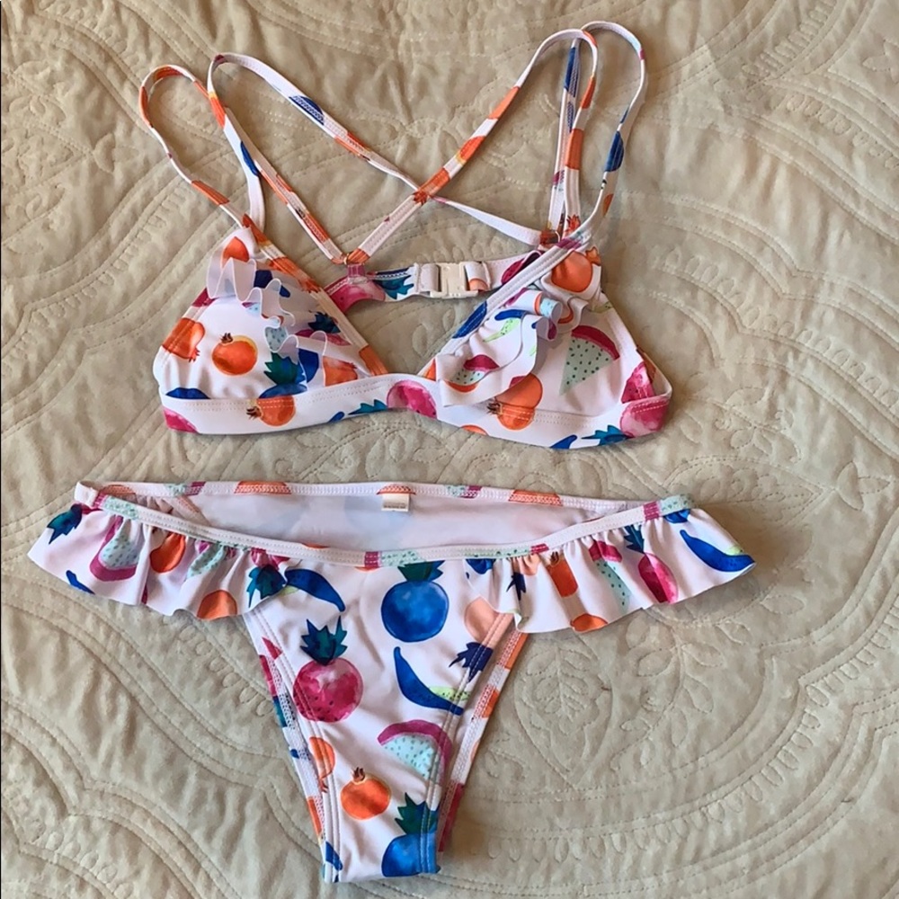 White Ruffle Fruit Bikini - Picture 3 of 5